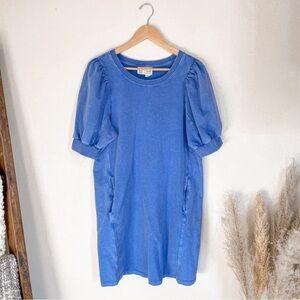 Anthropologie Saturday Sunday Sunny Day Puff Sleeve Blue T‎ Shirt Dress